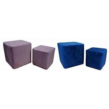 Reposapiés DKD Home Decor Azul Marino y Rosa Claro 36 x 36 x 35 cm Madera Plástico Terciopelo (2 Unidades)