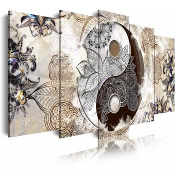 Quadro Moderno Soggiorno Yin Yang 5 Pezzi 200x100cm