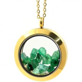 Collier ABIJOUX Médaillon 30 mm – Acier inoxydable, émeraude naturelle