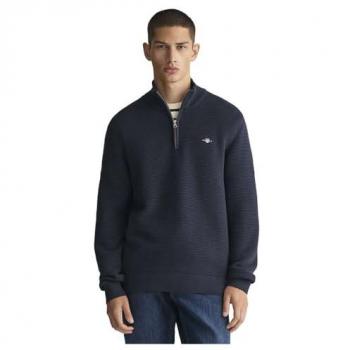 GANT Men's Blue Textured Cotton Half-Zip Jumper