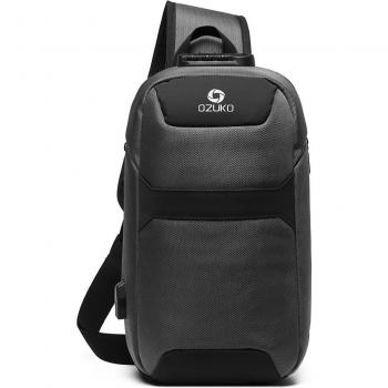Ozuko Männer Brusttasche, große Kapazität, wasserdicht, diebstahlsicher, mit USB-Ladefunktion