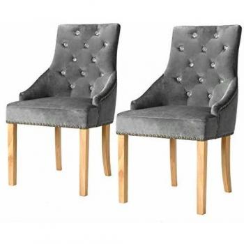 Sillas de comedor de madera y terciopelo plata