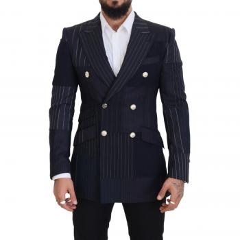 Dolce & Gabbana Men's Blue Wool Patchwork Blazer
