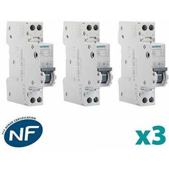 Lot de trois disjoncteurs modulaires Siemens 5SY3020‑7KL, 4,5 kA, 1+N, 20 A, courbe C