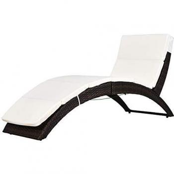 Outsunny Garden Patio Outdoor Pool Rattan Wicker Folding Sun Lounger Recliner Bed Chair with Cushion