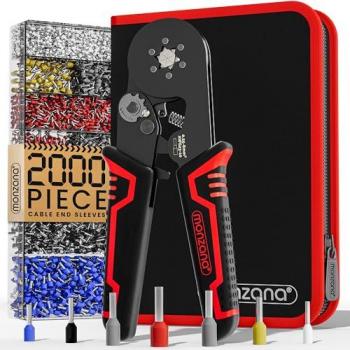 Pinza Crimpatrice Esagonale con 2000 Ghiere per Fili 0,25-6mm² e Custodia per il Trasporto