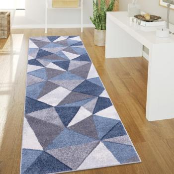 Tapis Abstrait Motif Diamant 80x300 cm Bleu
