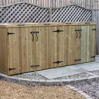 Premium Quad Wooden Outdoor Bin Holder
