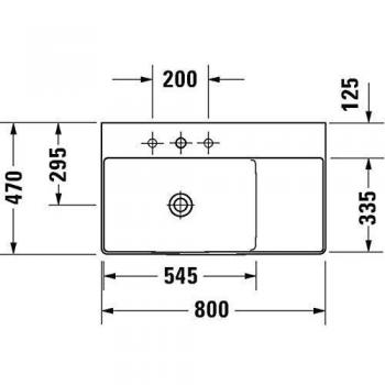 Duravit DuraSquare Möbel-Waschtisch 80x47cm, asymmetrisch, Becken links, ohne Hahnloch, ohne Überlauf, weiß mit WonderGliss