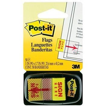 Post-it Sign Here Yellow Index Flags Pack of 50 W25mm Ref 680-9