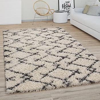 Tappeto Pelo Lungo Diamante 60x100 cm, Crema Antracite
