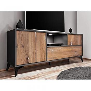 Orvieto Komodee Meuble TV – LED Blanches – Chêne Bijoux & Anthracite – Finition Mat – 150×65×40 cm