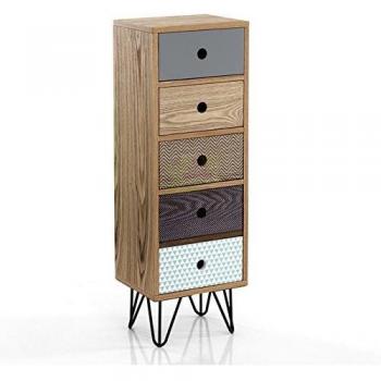 Cassettiera alta stile shabby chic HIJO con finitura multicolore e 5 vani interni