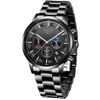 LIGE Reloj de Hombre Cronógrafo Acero Inoxidable Impermeable