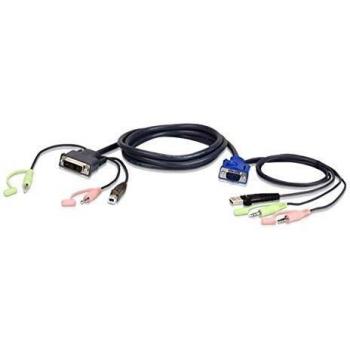 Câble KVM ATEN 2L‑7DX2U – longueur 1,8 m, VGA/DVI‑A/USB/audio