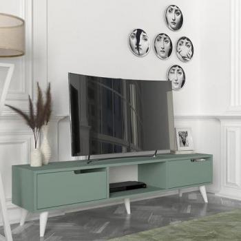 Estantería de Televisor Kullila 160 × 35 × 40 cm Verde‑Blanco