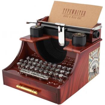 Mechanical Music Box in Vintage Typewriter Style with Jewelry Drawer