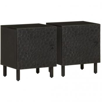 2 Black Bedside Cabinets, vidaXL, 40 cm width, 33 cm depth, 46 cm height, solid mango wood