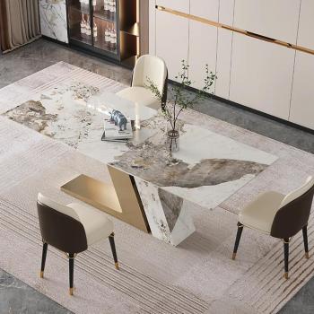 Modern Rectangle Dining Table 78.7 with Sintered Stone and Stainless Steel