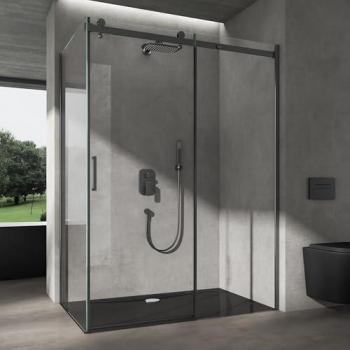 Cabina a Doppio Box Doporro 75x120x195cm – Piatto Doccia + Porta Scorrevole Vetro Sicurezza Esg – Nero Ravenna19k