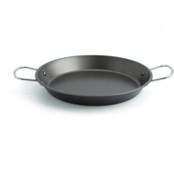 Paellero Quid Senia con capacidad para 6 raciones y diámetro de 34 cm, acabado en negro metalizado y asas de acero