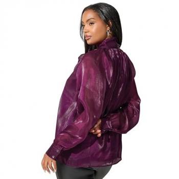 Yours Curve London Purple Shimmer Organza Bow Blouse
