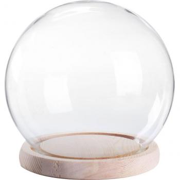 Campana decorativa de cristal con soporte de madera