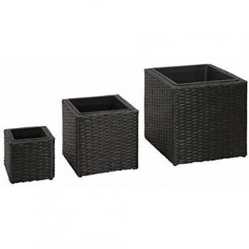 Arriates Cuadrados de Ratán Negro 3 Piezas