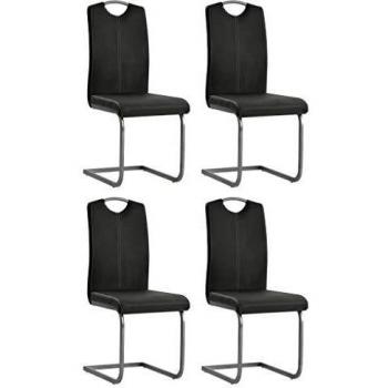 4 pcs Grey Faux Leather Cantilever Dining Chairs