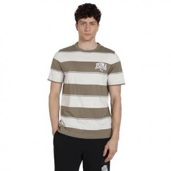 Men's Taupe Short Sleeve T-Shirt, Puma Class Stripe AOP, Size S