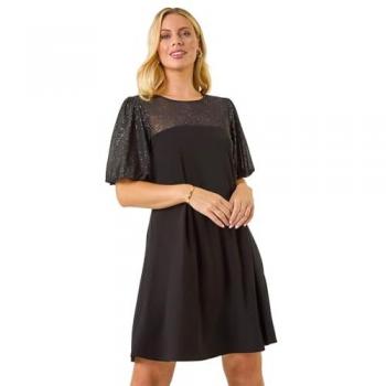 Roman 16 Petite Sparkle Contrast Dress – Black