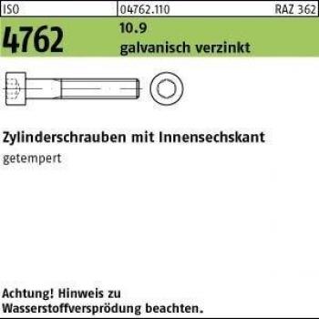 Zylinderschraube M6 x 90 ISO 4762 10.9 galvanisch verzinkt 200 Stück