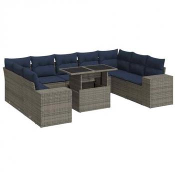 Salon de Jardin Acacia Gris Résine – Pack 14 Coussins