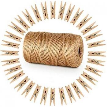 Jute‑Bastelschnur ABSOFINE 3,5 cm – 100 Holz-Wäscheklammern – Geschenkidee