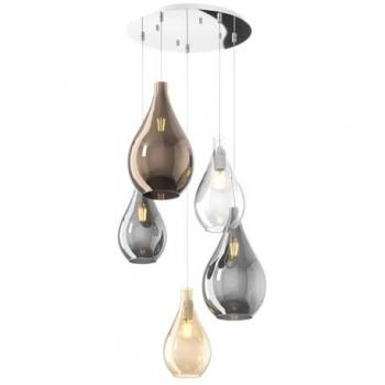 Lampadario di Design Cromo 5 Luci – Vetro Tondo Multi‑Colore