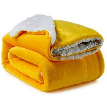 Mustard Sherpa Fluff Blanket – 150×200 cm