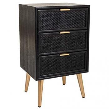 WANDERLUST DECO Mesita de madera y rejilla lacado negra 42x36,5x71