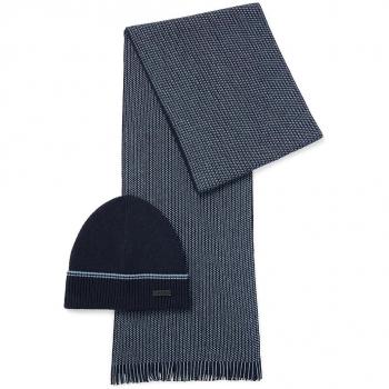 BOSS Mind: Set de Sombrero y Bufanda Azul Oscuro