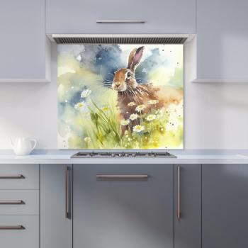 Hare & Daisies Brown Watercolour Kitchen Splashback – 900 mm × 750 mm