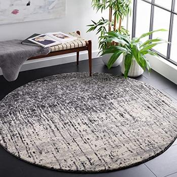 Elegant Circle Area Rug – 4 Feet by 4 Feet – Black & Gray Palette