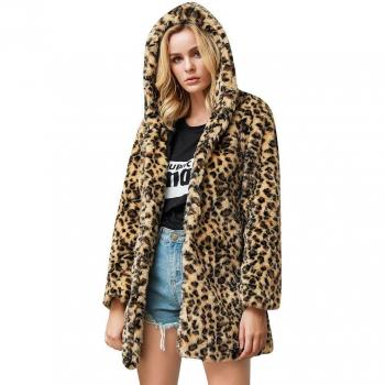 Autumn Winter Women's Leopard Faux Fur Coat with Pockets