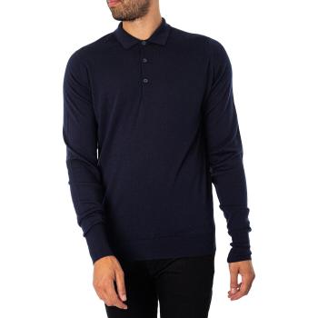 Blaues gestricktes Herrenpoloshirt John Smedley