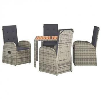 Stylish Grey Rattan & Acacia Wood 5-Piece Garden Dining Set
