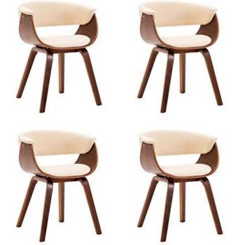 VidaXL Sillas de comedor 4 uds madera curvada y cuero sintético crema