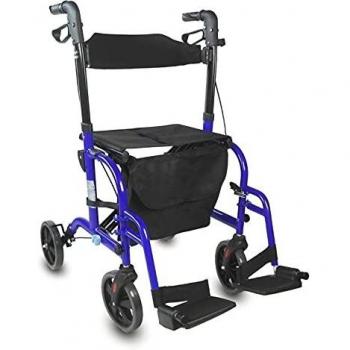 Déambulateur avec siège et dossier, 4 roues, aluminium pliable, modèle Picasso, couleur bleue