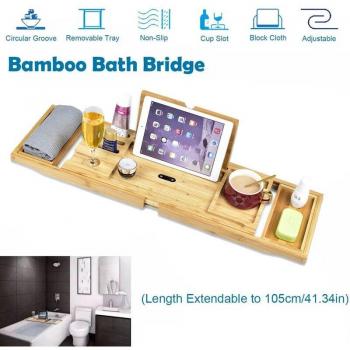 Bandeja de bañera de bambú con estantes ajustables