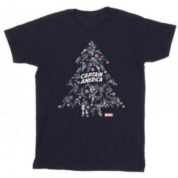 Camiseta infantil de algodón: Capitán América, árbol de Navidad Marvel