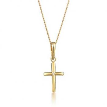 Elli DIAMONDS Kette mit Kreuzanhänger und Diamant (0.005 ct.) 585 Gelbgold