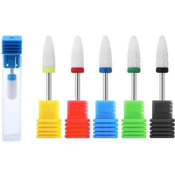 Electric Nail Cone Drill Bits Set – 2 Ceramic Pieces, White & Blue