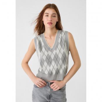 Stradivarius Rautenmuster Stricktop Grau S